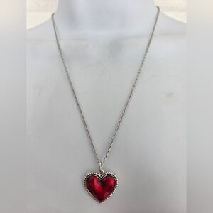 Radiant Bright Red Heart Necklace with Stainless Steel Chain